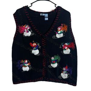 Holiday Editions Black Snowman Christmas Vest size XL
